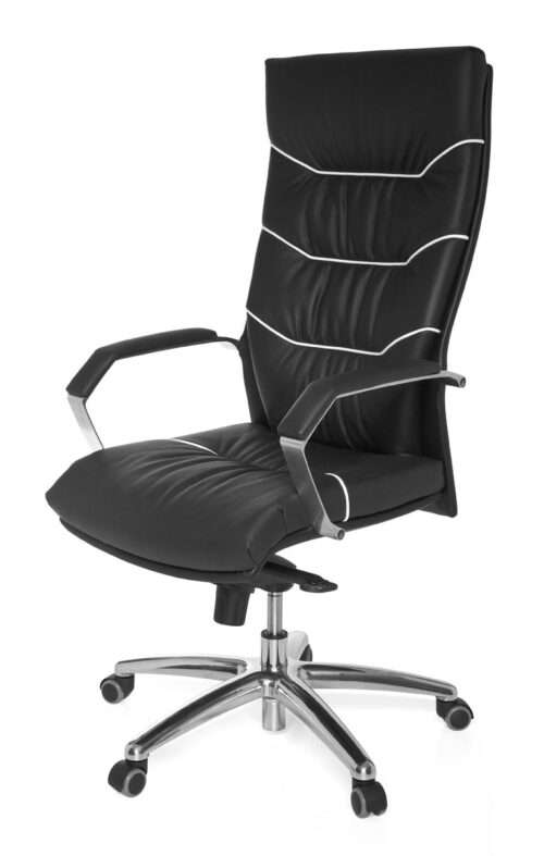 Bürostuhl Echt-Leder schwarz Schreibtischstuhl Chefsessel mit Kopfstütze & Multiblockmechanik – Bild 6