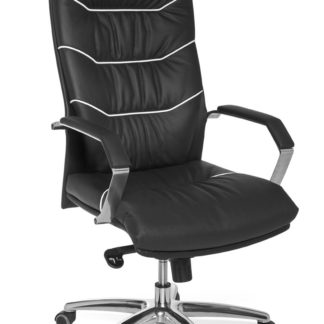 Bürostuhl Echt-Leder schwarz Schreibtischstuhl | Chefsessel mit Kopfstütze & Multiblockmechanik | Design Drehstuhl verstellbar & hohe Rückenlehne