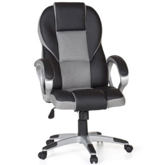 Bürostuhl Grau Gaming Chefsessel mit Armlehne Sportsitz Drehstuhl Kopfstütze Racing Schreibtischstuhl Gamer Design Modern Drehsessel mit Wippfunktion bis 120KG