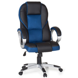 Bürostuhl Blau Gaming Chefsessel mit Armlehne Sportsitz Drehstuhl Kopfstütze Racing Schreibtischstuhl Gamer Design Modern Drehsessel mit Wippfunktion bis 120KG