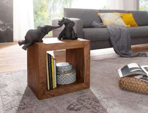Standregal Massivholz Sheesham 44cm hoch Cube Regal Design Holzregal Naturprodukt – Bild 3