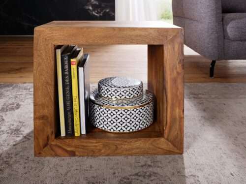 Standregal Massivholz Sheesham 44cm hoch Cube Regal Design Holzregal Naturprodukt – Bild 5