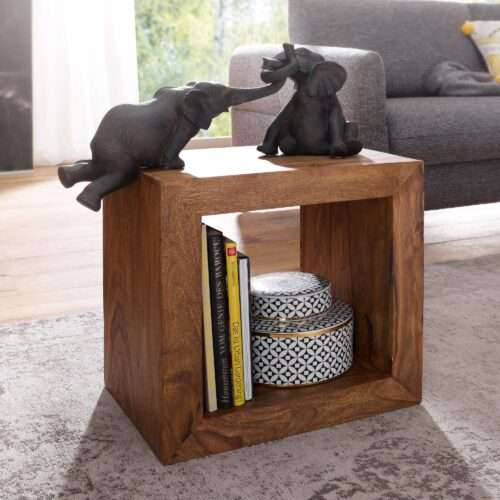Standregal Massivholz Sheesham 44cm hoch Cube Regal Design Holzregal Naturprodukt – Bild 2
