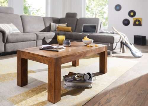 Couchtisch  Massiv-Holz Sheesham 110cm breit Wohnzimmer-Tisch Design dunkel-braun Landhaus-Stil – Bild 3