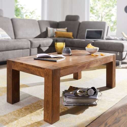 Couchtisch  Massiv-Holz Sheesham 110cm breit Wohnzimmer-Tisch Design dunkel-braun Landhaus-Stil – Bild 2