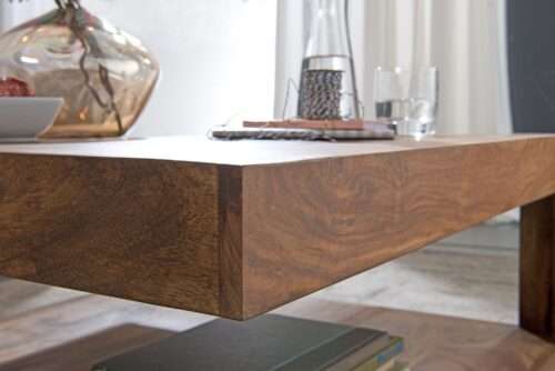 Couchtisch Massiv-Holz Sheesham 90 cm breit Design Wohnzimmer-Tisch dunkel-braun Landhaus-Stil – Bild 6