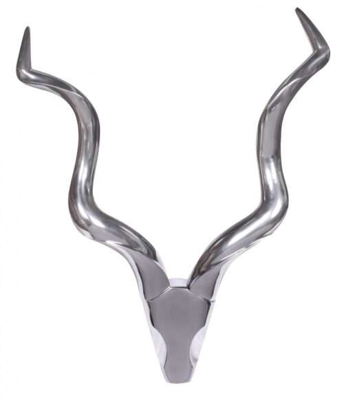 Deko Hirschgeweih L Aluminium Wanddeko 80 cm Landhausstil Silber Metall modern | Design Hirschkopf Landhaus Geweih Wand groß | Wohndeko Hirsch außen | Wandschmuck XL