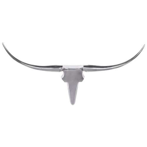 Deko Geweih Bull M Silber 100 cm Aluminium Design Hörner | Wanddekoration Stierkopf Horn Modern | Wandskulptur Geweih-Jagdtrophäe Metall | Longhorn Wandschmuck Groß