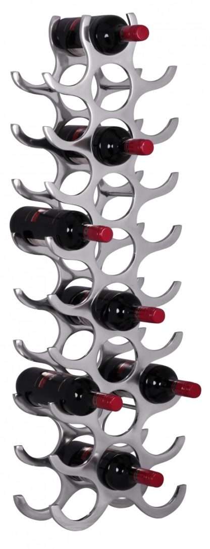 Design Aluminium Weinregal 27 Flaschen in Silber 31x98x14 cm | Flaschenregal Wein Zubehör hoch modern | Metall Deko Weinflaschen Halter Schmal Küche Regal | Alu Flaschenständer stehend