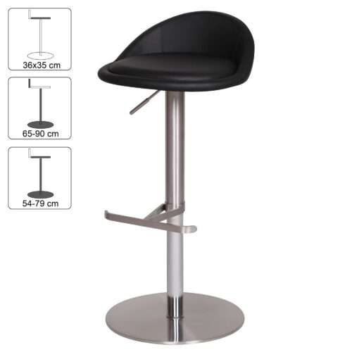 Barhocker Schwarz Edelstahl höhenverstellbare Sitzhöhe 54-79 cm Design Barstuhl mit Rückenlehne – Bild 3