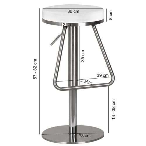 Barhocker Weiß Edelstahl höhenverstellbare Sitzfläche 54 - 79 cm Design Barstuhl mit Rückenlehne – Bild 3