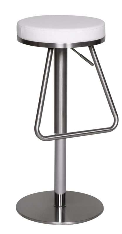 Barhocker Weiß Edelstahl höhenverstellbare Sitzfläche 54 - 79 cm | Design Barstuhl mit Rückenlehne | Bistrohocker Barsitz Gepolstert | Thekenhocker 360° Drehbar | Tresenstuhl Modern