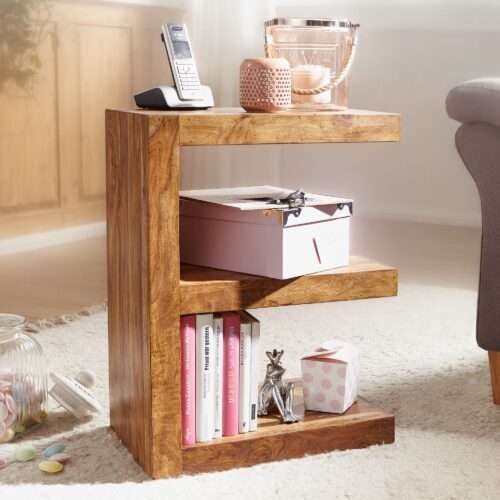 Beistelltisch MUMBAI Massivholz Sheesham E Cube 60cm hoch Wohnzimmer-Tisch Design braun – Bild 2