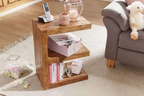 Beistelltisch MUMBAI Massivholz Sheesham E Cube 60cm hoch Wohnzimmer-Tisch Design braun – Bild 5