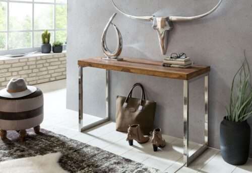 Konsolentisch GUNA Massivholz Sheesham Konsole mit Metallbeinen Schreibtisch 120x45 cm – Bild 3