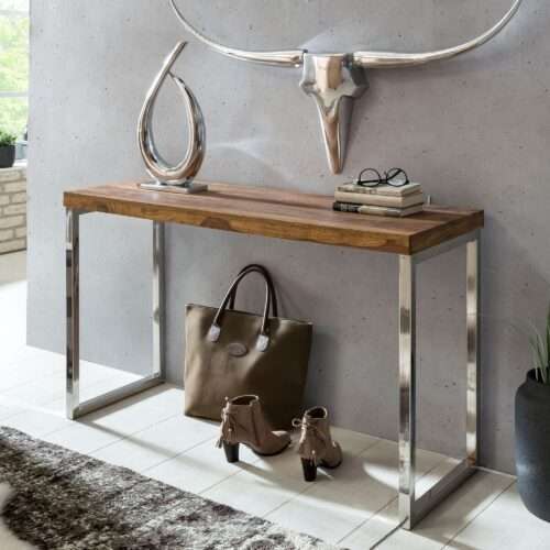 Konsolentisch GUNA Massivholz Sheesham Konsole mit Metallbeinen Schreibtisch 120x45 cm – Bild 2