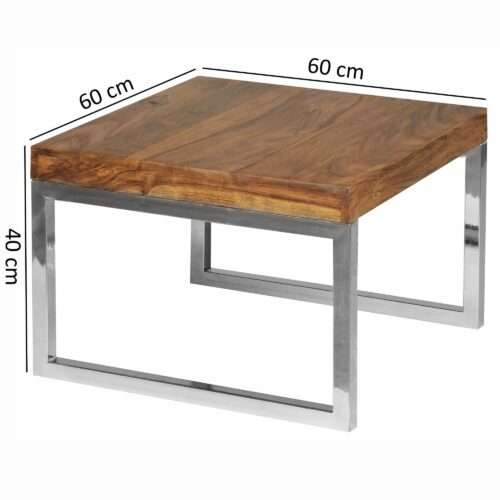 Beistelltisch GUNA Massiv-Holz Sheesham Wohnzimmer-Tisch Metallgestell Landhaus-Stil Couchtisch – Bild 4