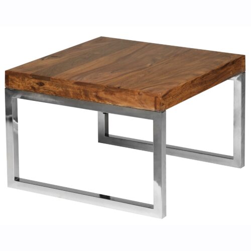 Beistelltisch GUNA Massiv-Holz Sheesham Wohnzimmer-Tisch Metallgestell Landhaus-Stil Couchtisch dunkelbraun natur