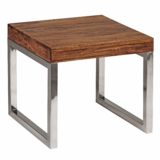 Beistelltisch GUNA Massiv-Holz Sheesham Wohnzimmer-Tisch Metallgestell Couchtisch Landhaus-Stil dunkelbraun natur