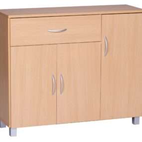 Sideboard SETE Buche mit 1 Schublade & 3 Türen 90 x 75 x 30 cm | Design Kommode aus Holz | Anrichte Flur-Schrank mit Griffen