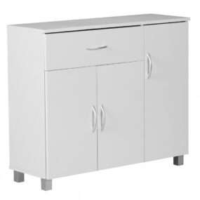 Design Sideboard SETE 90 x 75 x 30 cm Weiß | Schränkchen mit 1 Schublade 3 Türen | Moderne Schlafzimmer Kommode | Anrichte Esszimmer | Schmaler Schuhschrank mit Schublade