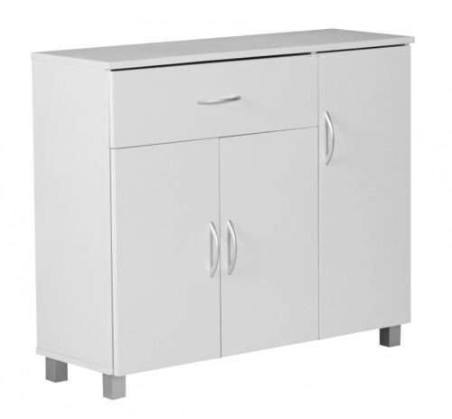 Design Sideboard SETE 90 x 75 x 30 cm Weiß | Schränkchen mit 1 Schublade 3 Türen | Moderne Schlafzimmer Kommode | Anrichte Esszimmer | Schmaler Schuhschrank mit Schublade