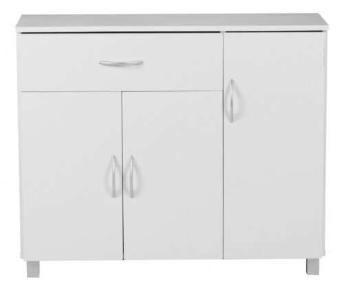 Design Sideboard SETE 90 x 75 x 30 cm Weiß Schränkchen mit 1 Schublade 3 Türen Moderne Schlafzimmer – Bild 2