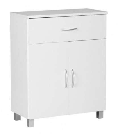 Sideboard Weiß 60x75x30cm Kommode mit Schublade und Türen | Kleine Moderne Anrichte Braun | Design Holz Schrank | Allzweckschrank mit Griffen | Kleiner Flurschrank Schmal