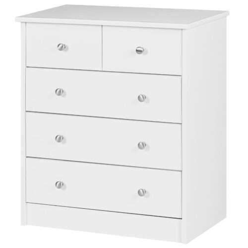 Design Holz-Kommode 60 x 70 x 35 cm weiß mit 5 Schubladen Mehrzweckanrichte flach für Flur – Bild 3