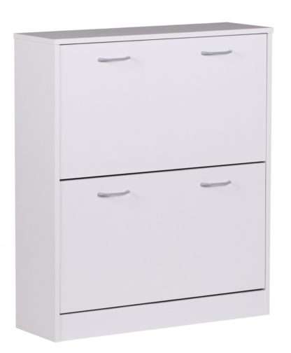 Schuhkipper KIEL Weiß matt 2 Fächer 75 x 87 x 24 cm | Design Holz-Schuhschrank zum klappen | Schuhkommode modern mit Ablage
