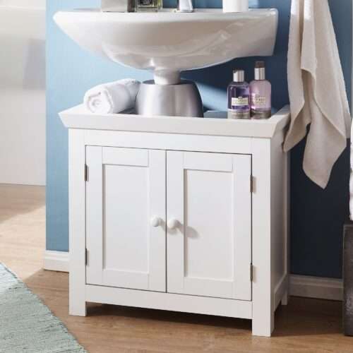 Design Waschbeckenunterschrank Badunterschrank mit 2 Türen Weiß Kleiner Schrank Badezimmer – Bild 2