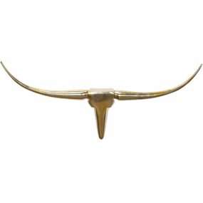 Deko Geweih Bull M Gold 100 cm Aluminium Design Hörner | Wanddekoration Stierkopf Horn Modern | Wandskulptur Geweih-Jagdtrophäe Metall | Longhorn Wandschmuck Groß