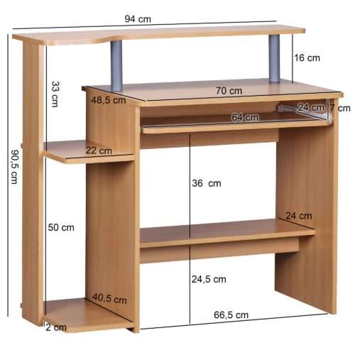 Computertisch Buche 94x905x485 cm Laptop Tisch Modern mit Tastaturauszug PC-Tisch – Bild 4