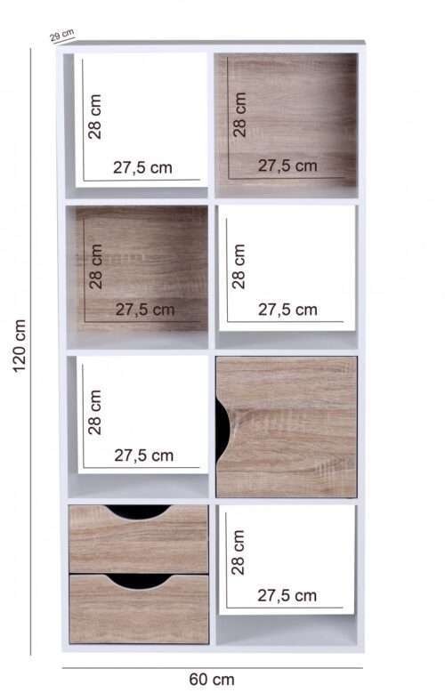 Bücherregal MASSA 60 x 120 x 29 cm Weiß Sonoma Eiche mit Schubladen und Tür – Bild 3
