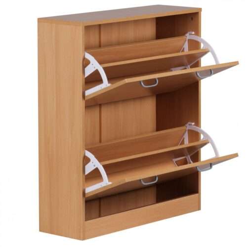 Schuhkipper KIEL Buche matt 2 Fächer 75 x 87 x 24 cm Design Holz-Schuhschrank zum klappen – Bild 2