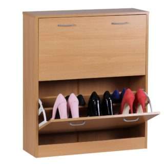 Schuhkipper KIEL Buche matt 2 Fächer 75 x 87 x 24 cm | Design Holz-Schuhschrank zum klappen | Schuhkommode modern mit Ablage