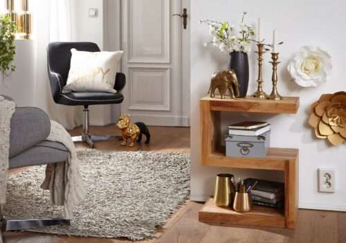 Beistelltisch MUMBAI Massivholz Akazie S Cube 60 cm hoch Wohnzimmer-Tisch Design braun – Bild 3
