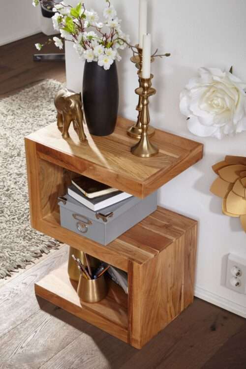 Beistelltisch MUMBAI Massivholz Akazie S Cube 60 cm hoch Wohnzimmer-Tisch Design braun – Bild 5