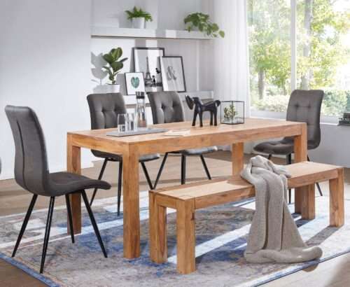 Esszimmer Sitzbank MUMBAI Massiv-Holz Akazie 120 x 45 x 35 cm Holz-Bank Natur-Produkt – Bild 3