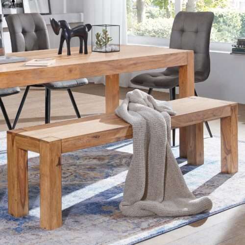 Esszimmer Sitzbank MUMBAI Massiv-Holz Akazie 120 x 45 x 35 cm Holz-Bank Natur-Produkt – Bild 2