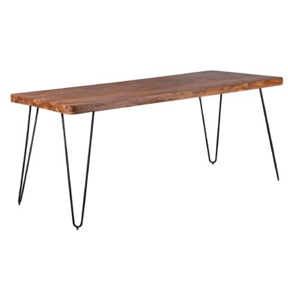 Esstisch BAGLI Massivholz Sheesham 180 cm Esszimmer-Tisch Holztisch Metallbeine Küchentisch Landhaus dunkel-braun