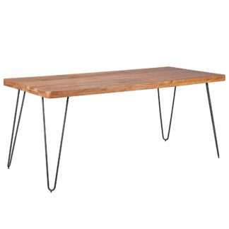 Esstisch BAGLI Massivholz Akazie 180 x 76 x 80 cm Esszimmer-Tisch Küchentisch modern Landhaus-Stil Holztisch mit Metallbeinen dunkel-braun Natur-Produkt Massivholzmöbel Echt-Holz unbehandelt