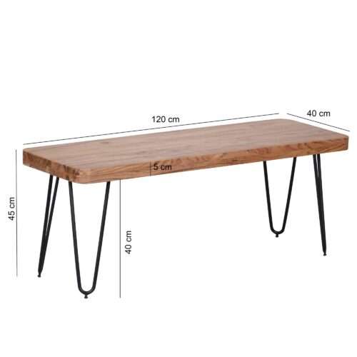Esszimmer Sitzbank BAGLI Massiv-Holz Akazie 120 x 45 x 40 cm Holz-Bank Natur-Produkt – Bild 4