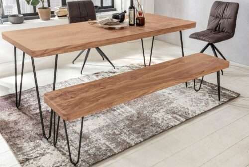 Esszimmer Sitzbank BAGLI Massiv-Holz Akazie 120 x 45 x 40 cm Holz-Bank Natur-Produkt – Bild 5