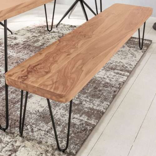 Esszimmer Sitzbank BAGLI Massiv-Holz Akazie 120 x 45 x 40 cm Holz-Bank Natur-Produkt – Bild 2