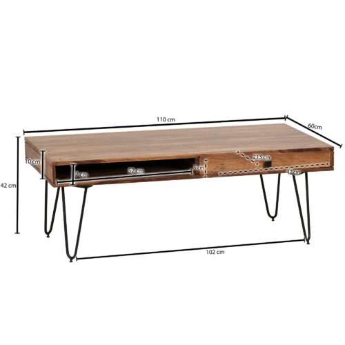 Couchtisch BAGLI Massiv-Holz Sheesham 110 cm breit Wohnzimmer-Tisch Design Metallbeine – Bild 4