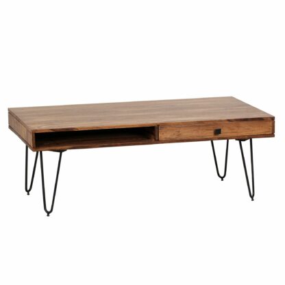 Couchtisch BAGLI Massiv-Holz Sheesham 110 cm breit Wohnzimmer-Tisch Design Metallbeine Landhaus-Stil Beistelltisch