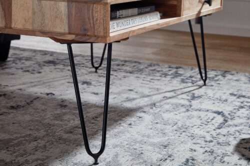 Couchtisch BAGLI Massiv-Holz Akazie 110 cm breit Wohnzimmer-Tisch Design Metallbeine – Bild 5
