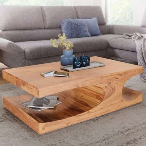Couchtisch BOHA Massiv-Holz Akazie 118 cm breit Wohnzimmer-Tisch Design dunkel-braun – Bild 2