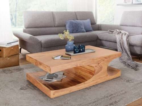 Couchtisch BOHA Massiv-Holz Akazie 118 cm breit Wohnzimmer-Tisch Design dunkel-braun – Bild 3
